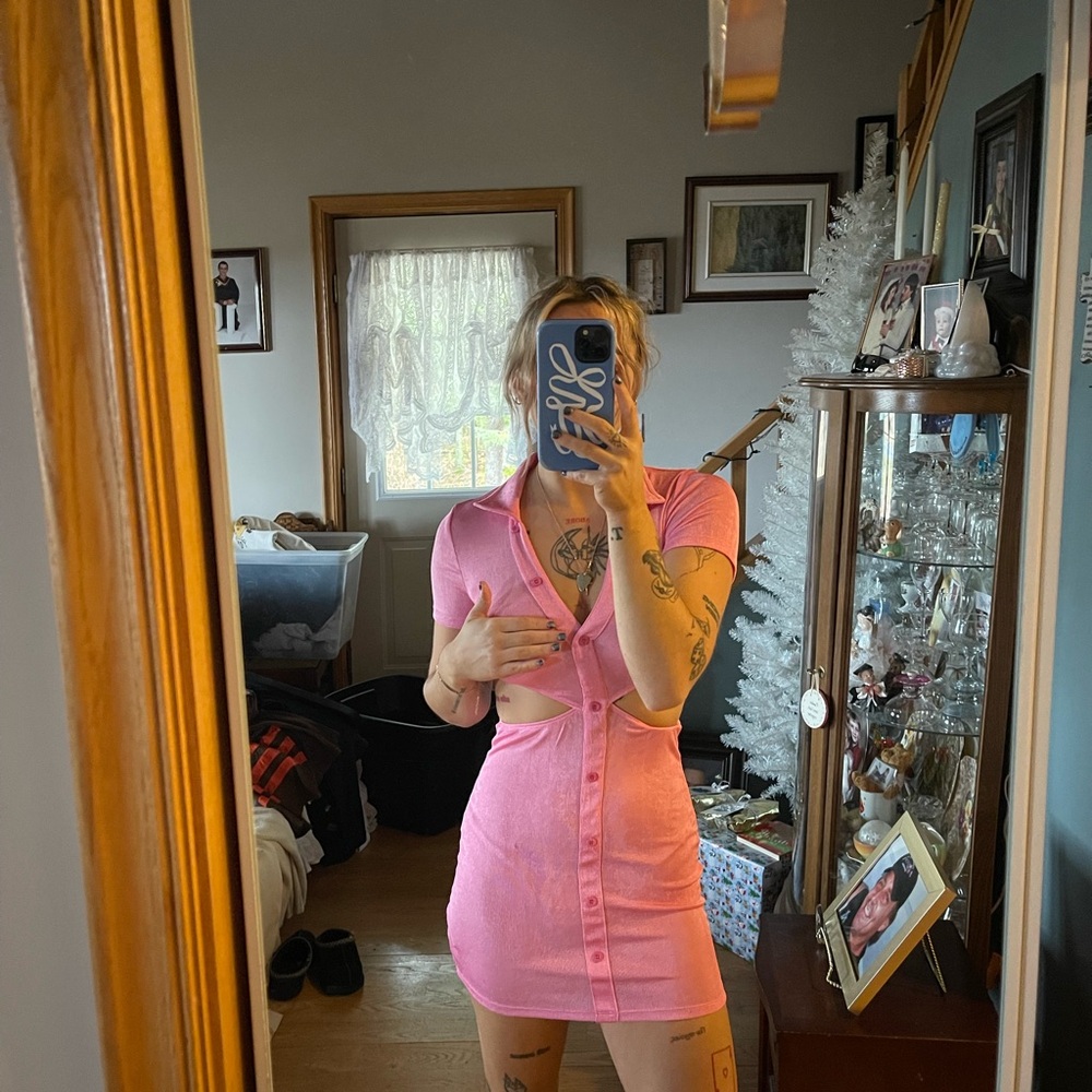 Edikted Pink Button-Up Mini Dress